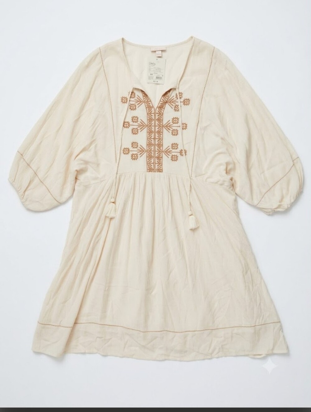 Cream Embroidered Boho Tunic Dress
